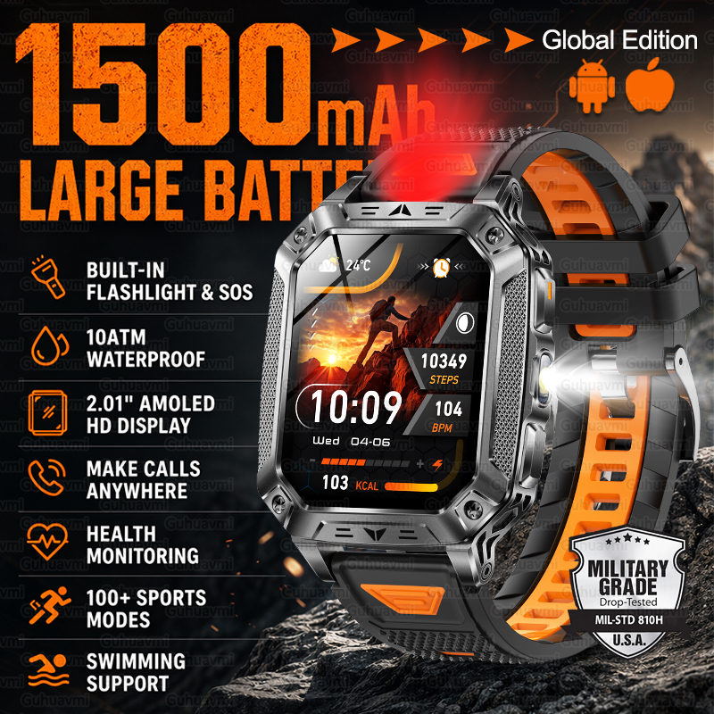 Audio Music Light - New 1500mAh Military Outdoor Smartwatch For