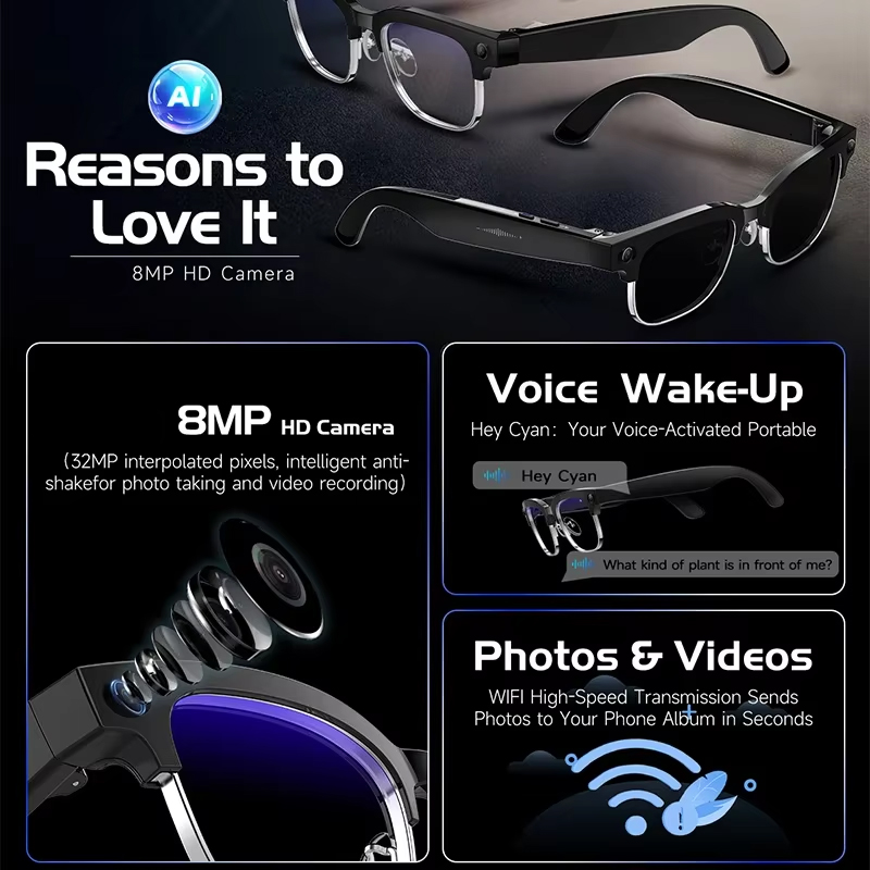 Smart Camera Glasses Photo and - Audio Music For Video 评论和价格