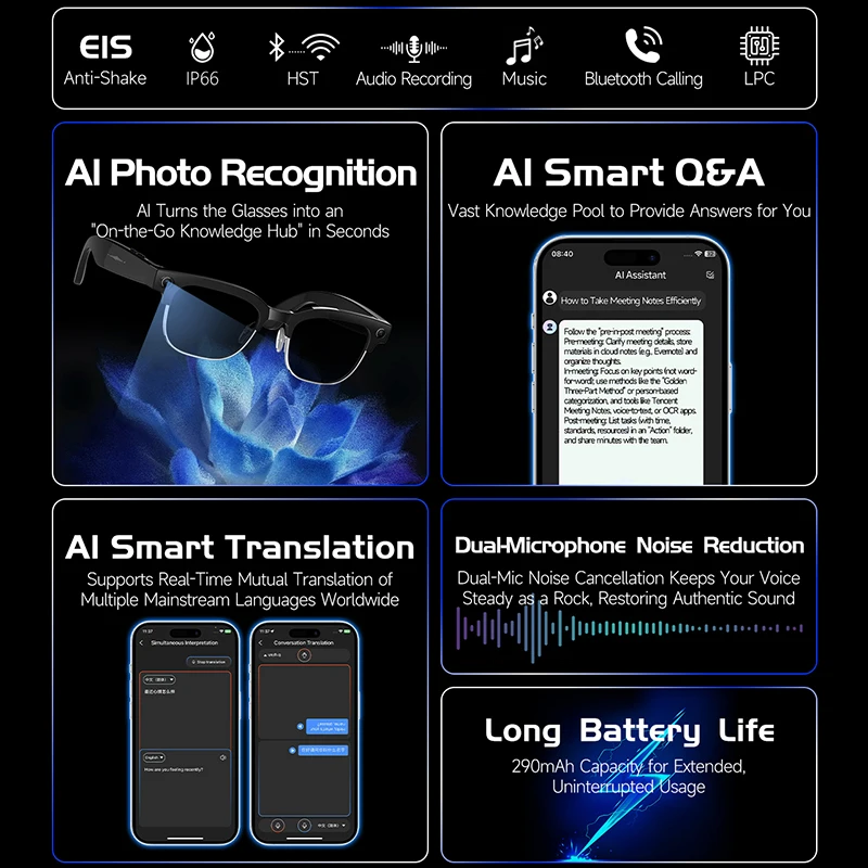 Smart Camera Glasses Photo and - Audio Music For Video 评论和价格
