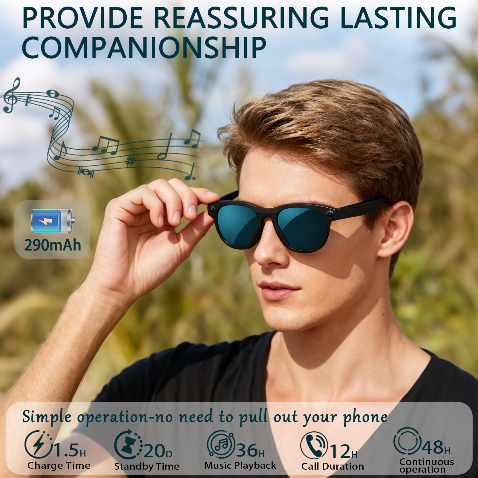 Black Smart Ai Glasses for Men - Audio Music For Video 评论和价格