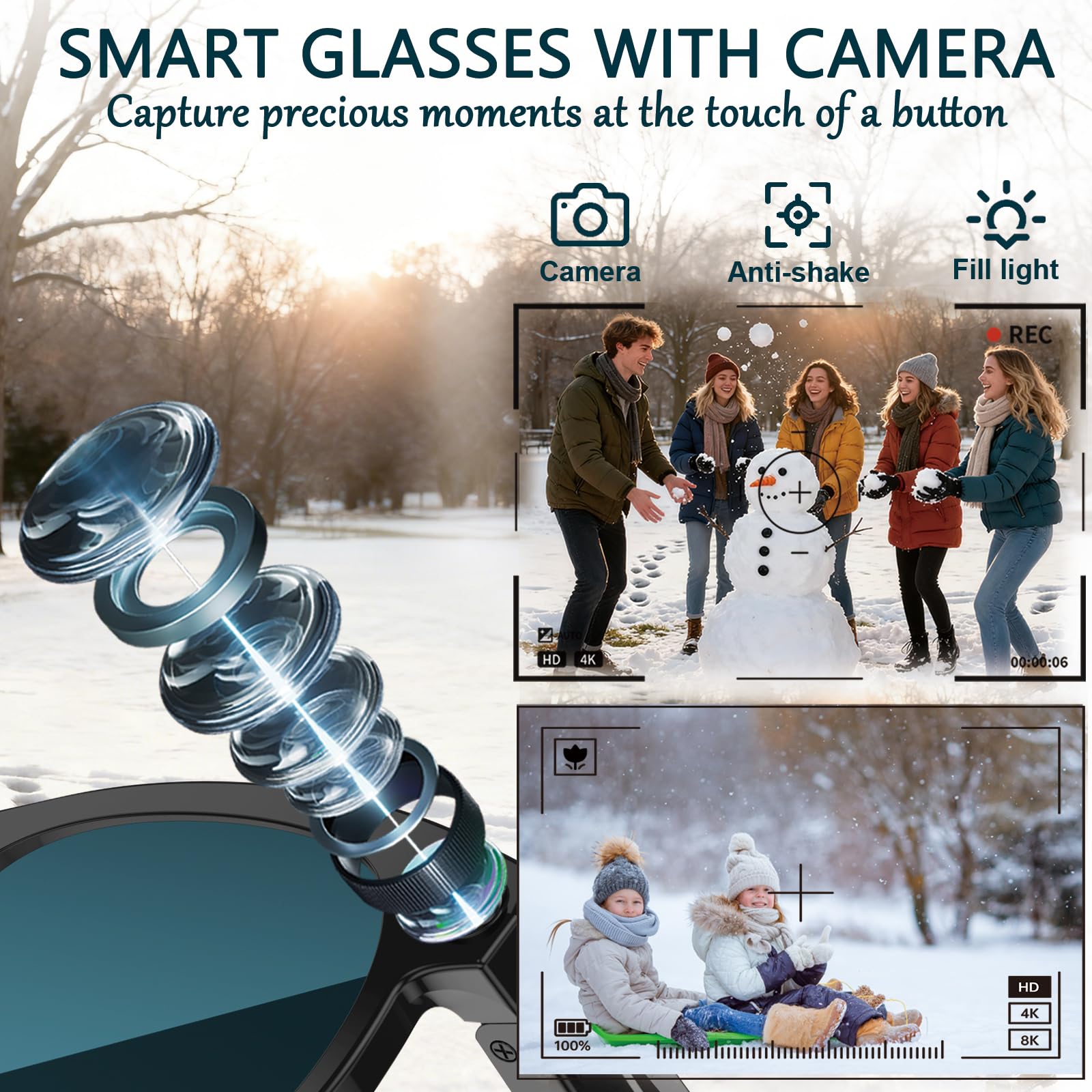 Black Smart Ai Glasses for Men - Audio Music For Video 评论和价格