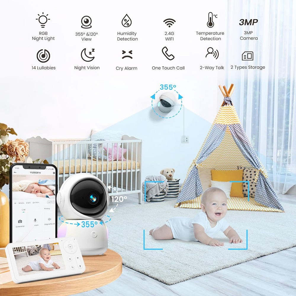 2K Baby Monitor with 2 Cameras - Audio Music For Video 评论和价格